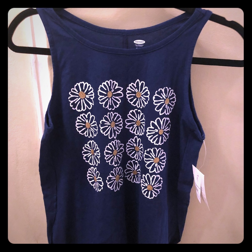 Old Navy girls navy blue with daisies tank top NWT